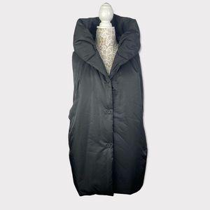 Tone n ton Black Nylon Puffer Long Button Down Hoodie Vest Size: Large